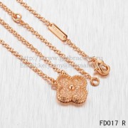 Van Cleef & Arpels Vintage Alhambra Pendant Pink Gold With Round Diamonds