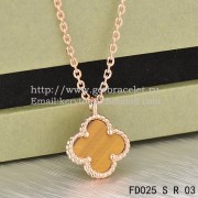 Van Cleef & Arpels Sweet Alhambra Pendant Pink Gold With Tigers Eye Mother Of Pearl 9mm