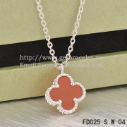 Van Cleef & Arpels Sweet Alhambra Pendant White Gold With Carnelian Mother Of Pearl 9mm