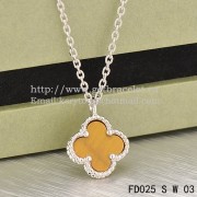 Van Cleef & Arpels Sweet Alhambra Pendant White Gold With Tigers Eye Mother Of Pearl 9mm