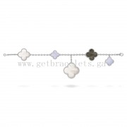 Van Cleef & Arpels Magic Alhambra Bracelet 5 Motifs Chalcedony and White and Gray mother-of-pearl