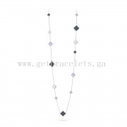 1:1 Van Cleef & Arpels Magic Alhambra Long Necklace 16 Motifs Chalcedony and White and Gray mother-of-pearl