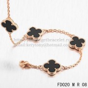 VCA Vintage Alhambra Necklace Pink Gold 10 Motifs Black Agate Mother of Pearl 45cm