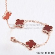 VCA Vintage Alhambra Necklace Pink Gold 10 Motifs Carnelian Mother of Pearl 45cm