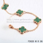 VCA Vintage Alhambra Necklace Pink Gold 10 Motifs Malachite Mother Of Pearl 45cm