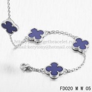 VCA Vintage Alhambra Necklace White Gold 10 Motifs Lapis Stone Mother of Pearl 45cm