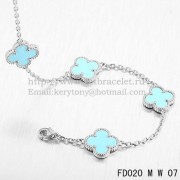 VCA Vintage Alhambra Necklace White Gold 10 Motifs Turquoise Mother of Pearl 45cm
