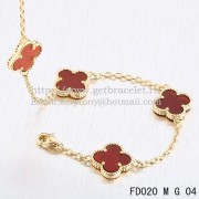 VCA Vintage Alhambra Necklace Yellow Gold 10 Motifs Carnelian Mother of Pearl 45cm