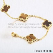 VCA Vintage Alhambra Necklace Yellow Gold 10 Motifs Tigers Eye Mother of Pearl 45cm