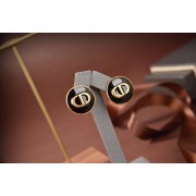 Womens Hot Selling Dior Antique Brass CD Logo Pattern Nummular Black Enamel Stud Earrings Fashion StreetChic