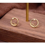 Womens Simple Style Christian Dior CD Logo Motif Single Crystal Yellow Gold Plated Circle Stud Earrings Fashion Jewellery