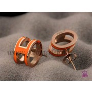 Lacquered Hermes Pop H Orange Earrings in Pinkw Gold