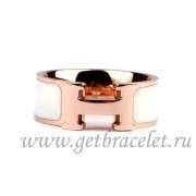 Hermes Enamel Clic H Ring in 18kt Pink Gold with White