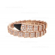 Serpenti Viper One-Coil Bracelet in 18K Rose Gold set with Full Pave Diamonds and an Onyx Element on the Head