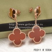 Van Cleef & Arpels Magic Alhambra Earrings Pink Gold With Tigers Eye Carnelian
