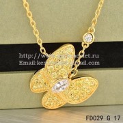 Van Cleef Arpels Two Butterfly Necklace Yellow Gold Stone Combination With Pave Diamonds