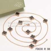 Van Cleef & Arpels Vintage Alhambra Necklace Pink Gold 10 Motifs With Black Agate Mother Of Pearl