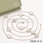 Van Cleef & Arpels Vintage Alhambra Necklace White Gold 10 Motifs With White Mother Of Pearl