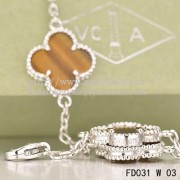 Van Cleef & Arpels Vintage Alhambra Necklace White Gold 20 Motifs With Tigers Eye Mother Of Pearl