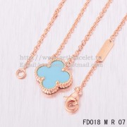 Van Cleef & Arpels Vintage Alhambra Pendant Pink Gold With Turquoise Mother Of Pearl 15mm